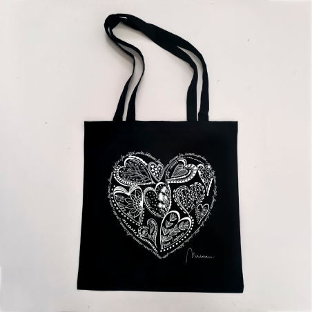 Bolsa de tela negra con diseño especial San Valentín de La Pixavina