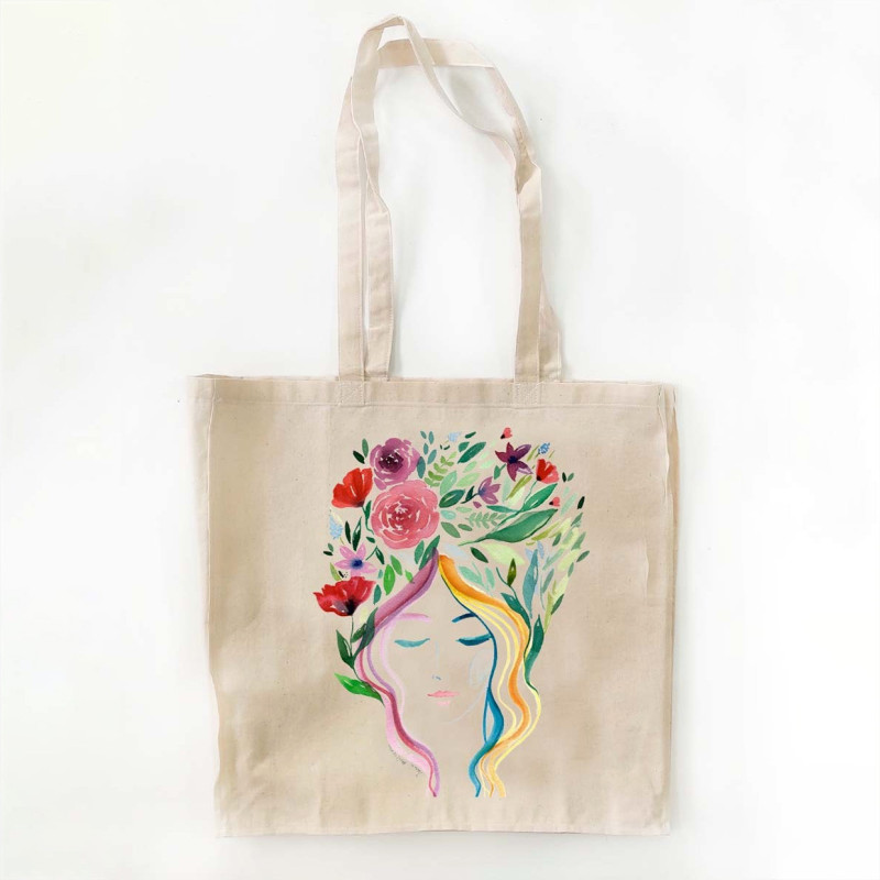 Totebag bonita con fuelle y diseño original "Yo florezco" de Jenia Máslova